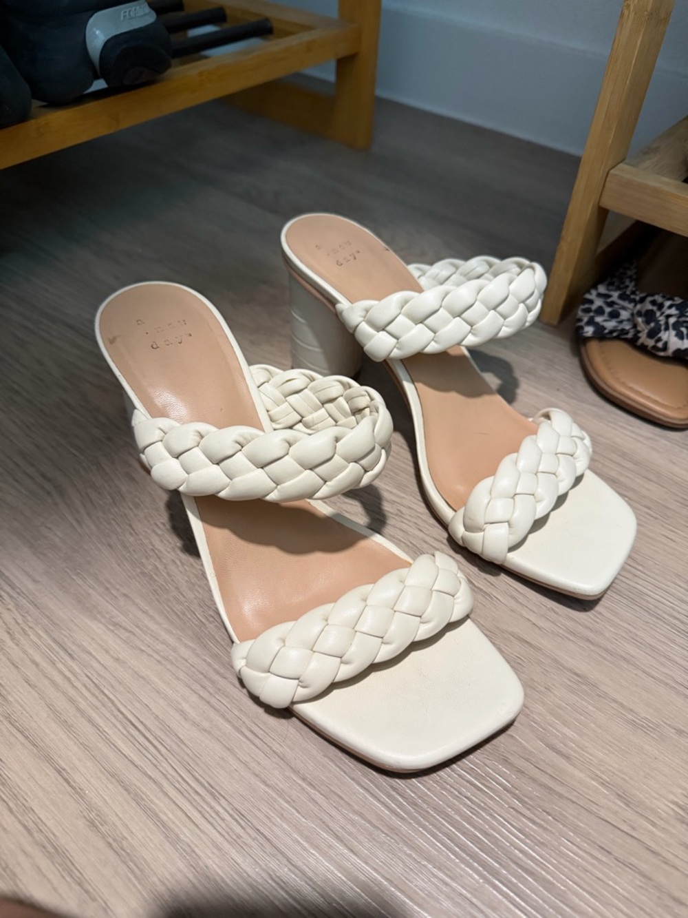 a new day Braided Double-Strap Block Heel Sandals in Cream